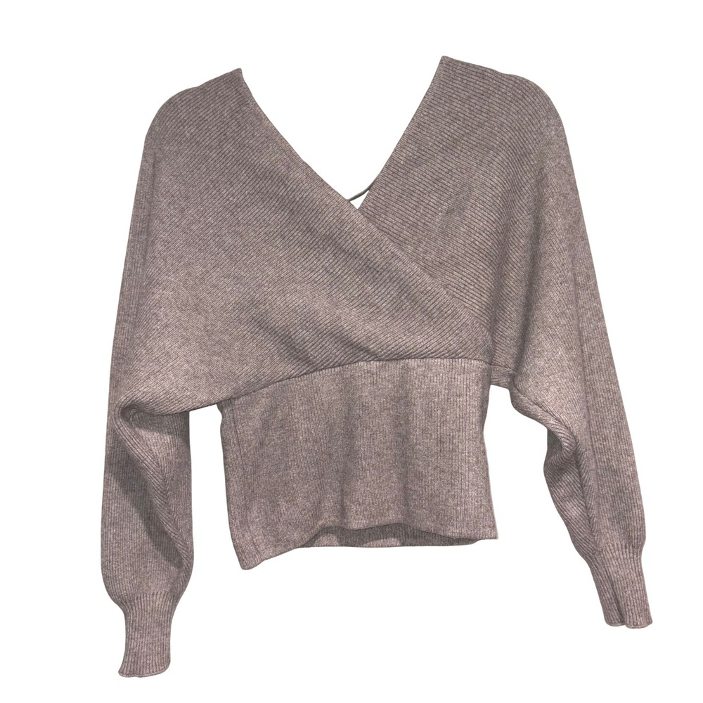 Cozy Ribbed Surplice Sweater Womens Small Tan
